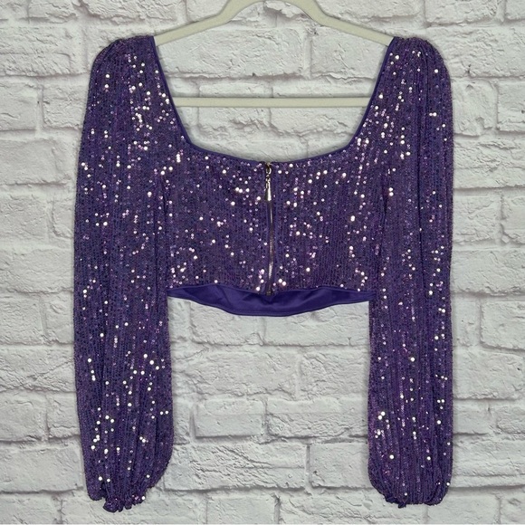 Faeriesty Purple Sequin Balloon Sleeve Crop Top - Picture 5 of 12